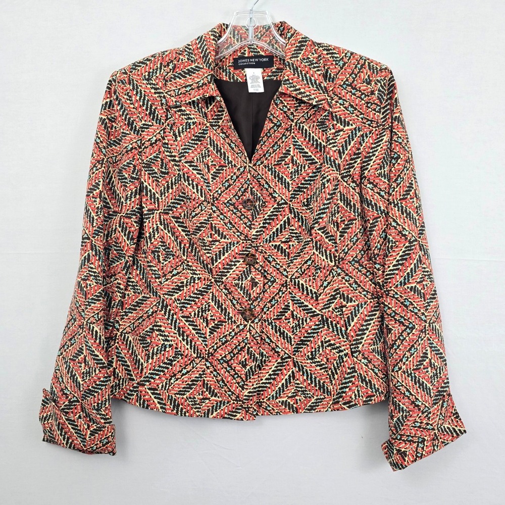 Jones Newy York Cuffed Long Sleeve Silk Blend Multicolor Women Blazer 4